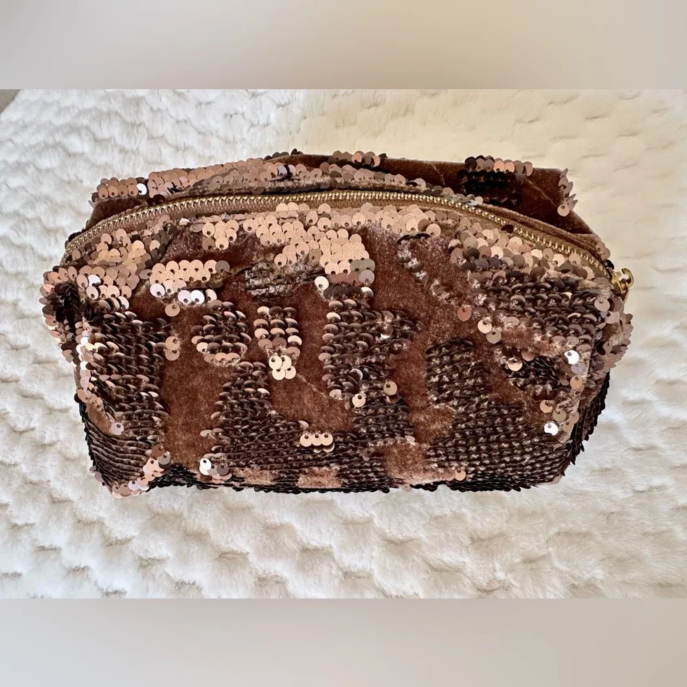 Make-up/ Toiletries Bag, Brown Sequins and Velvet, NWOT